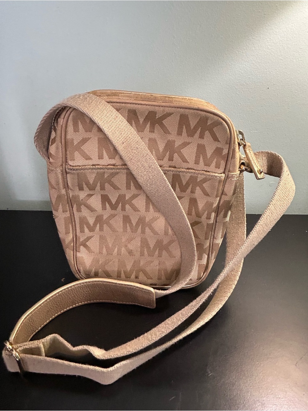 Michael Kors Beige/Tan MK Monogram Crossbody Bag - Picture 5 of 11